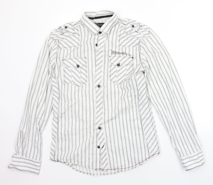 NEXT Mens White Striped   Button-Up Size M