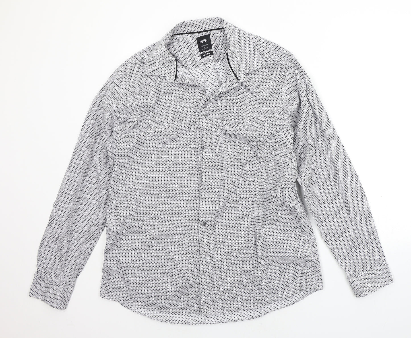Burton Menswear Mens Grey Geometric   Button-Up Size 16.5