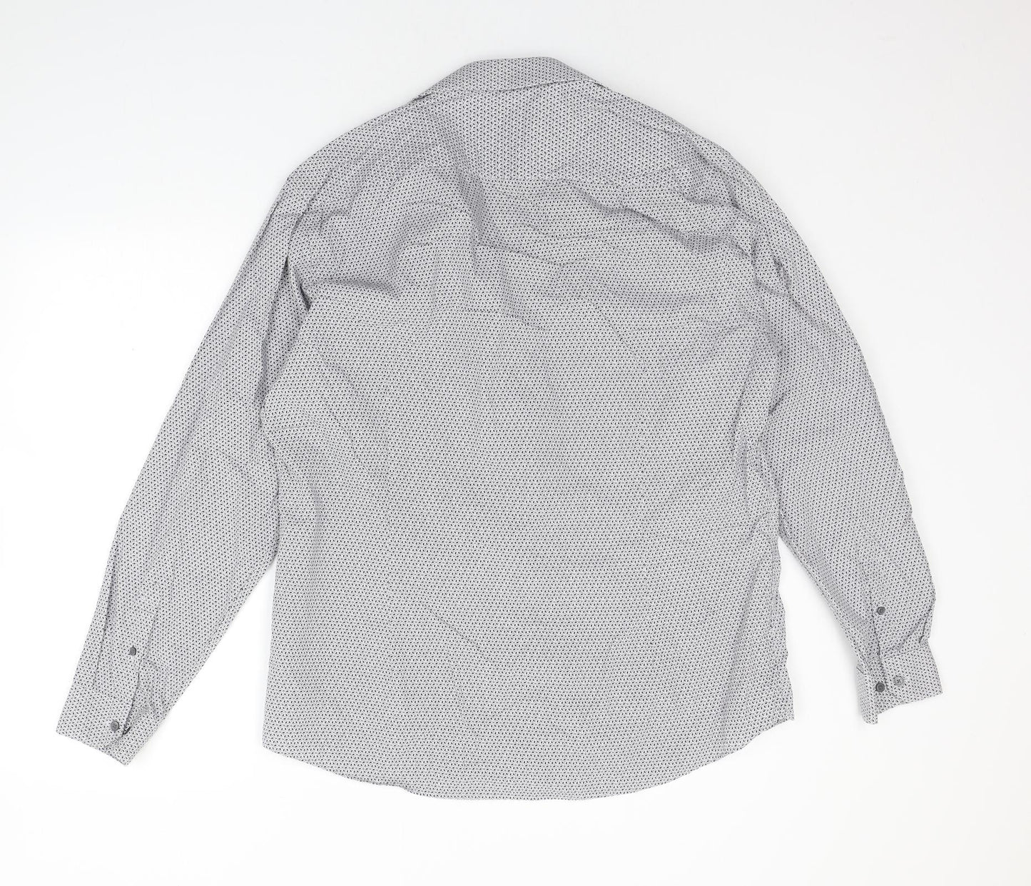 Burton Menswear Mens Grey Geometric   Button-Up Size 16.5
