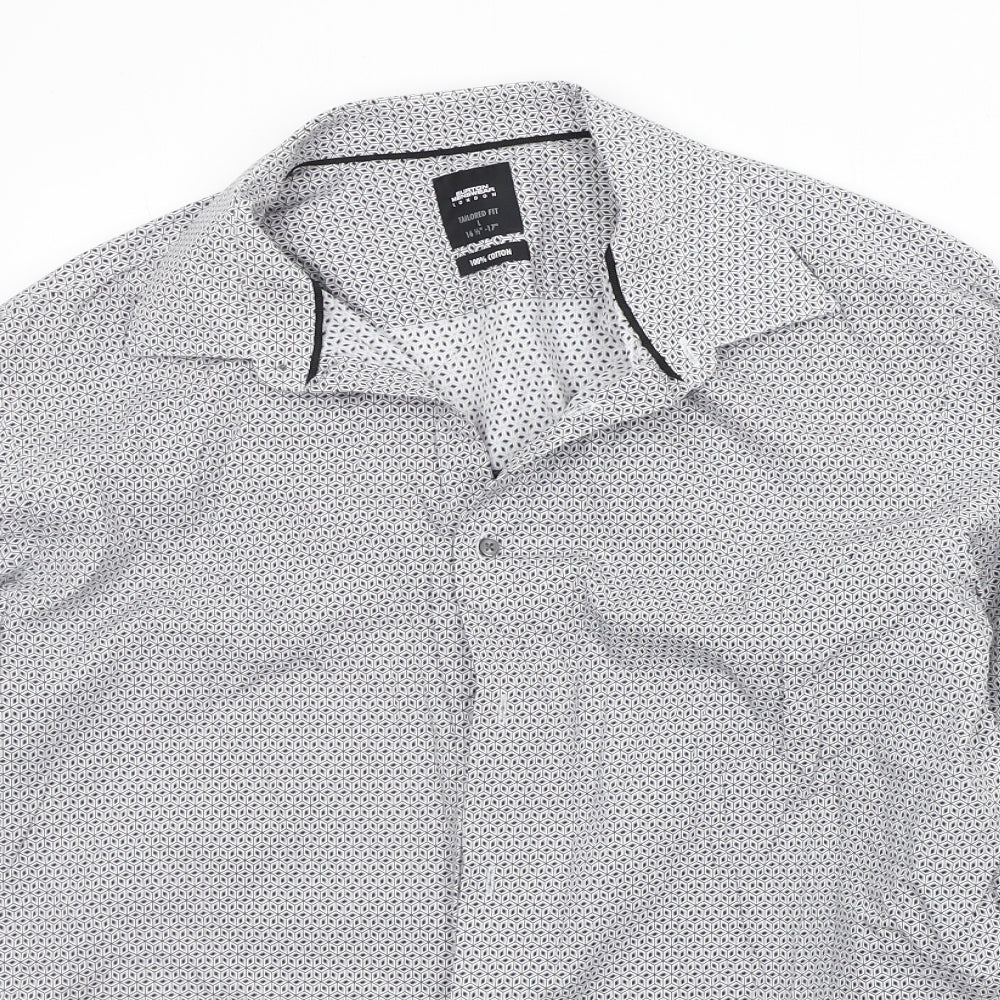 Burton Menswear Mens Grey Geometric   Button-Up Size 16.5