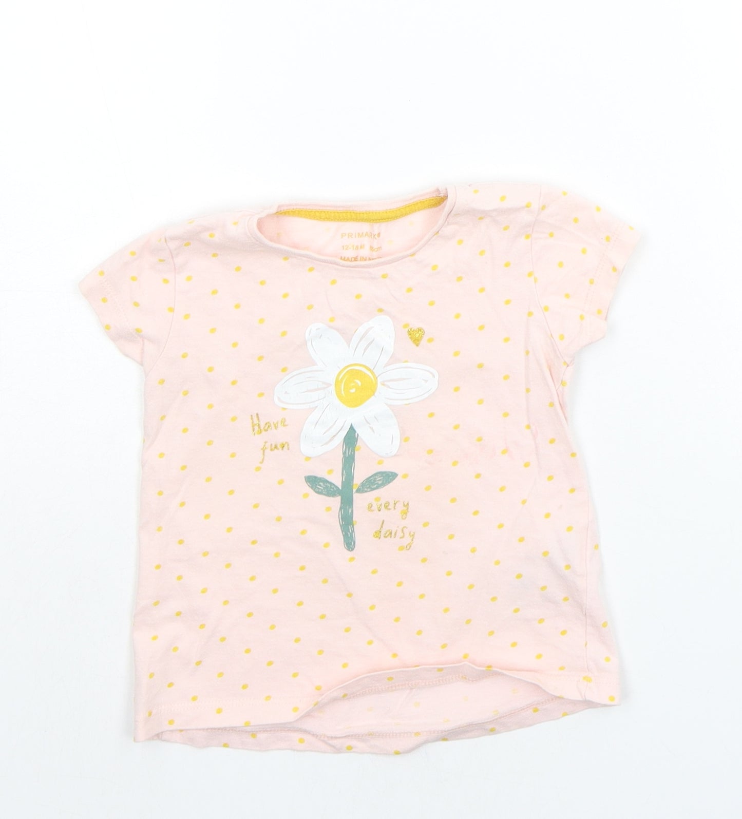 Primark Baby Pink Striped  Basic T-Shirt Size 12-18 Months  - flowers