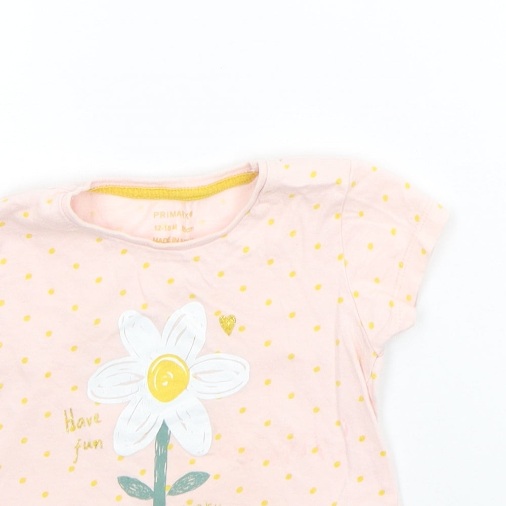 Primark Baby Pink Striped  Basic T-Shirt Size 12-18 Months  - flowers