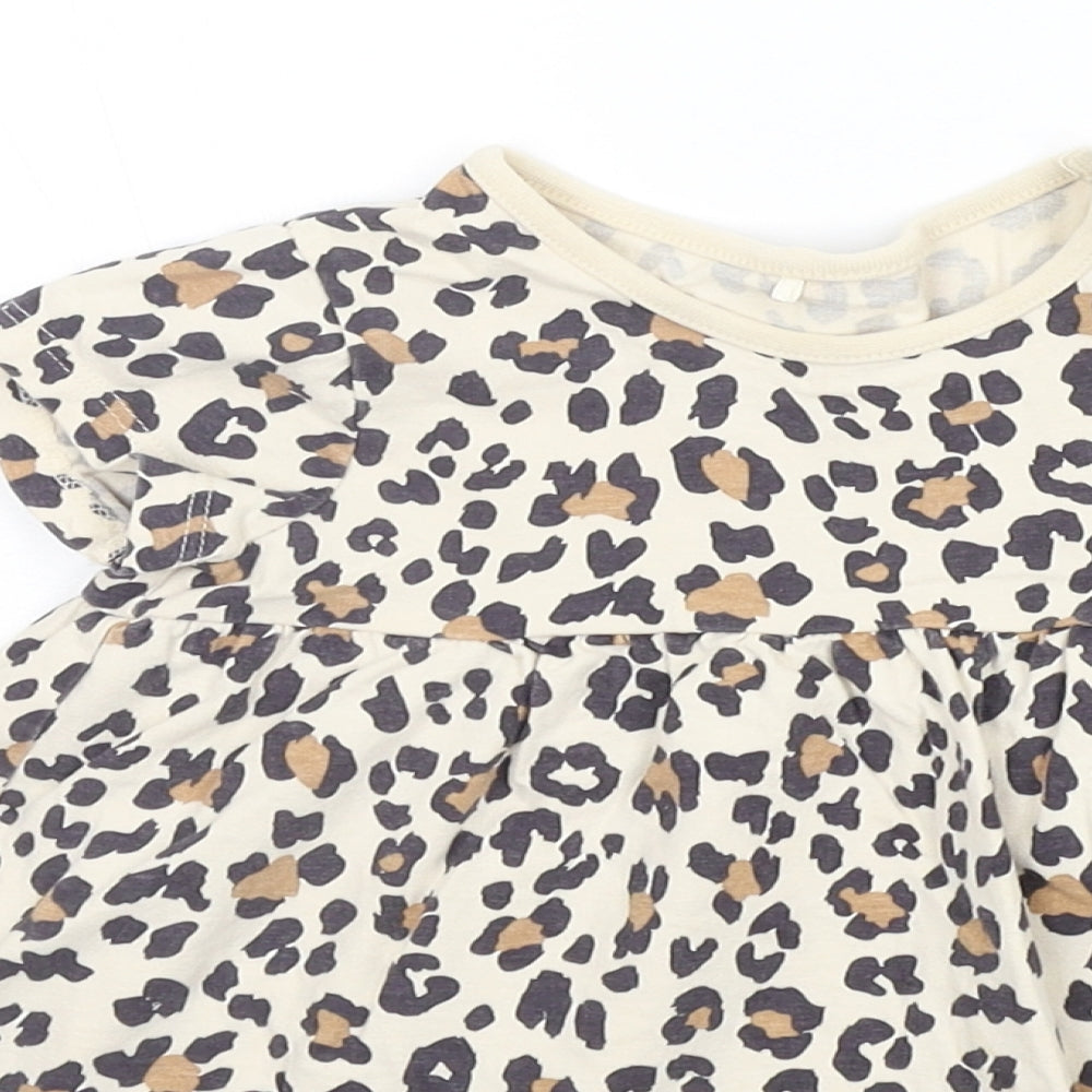 George Baby Beige Animal Print  T-Shirt Dress  Size 12-18 Months