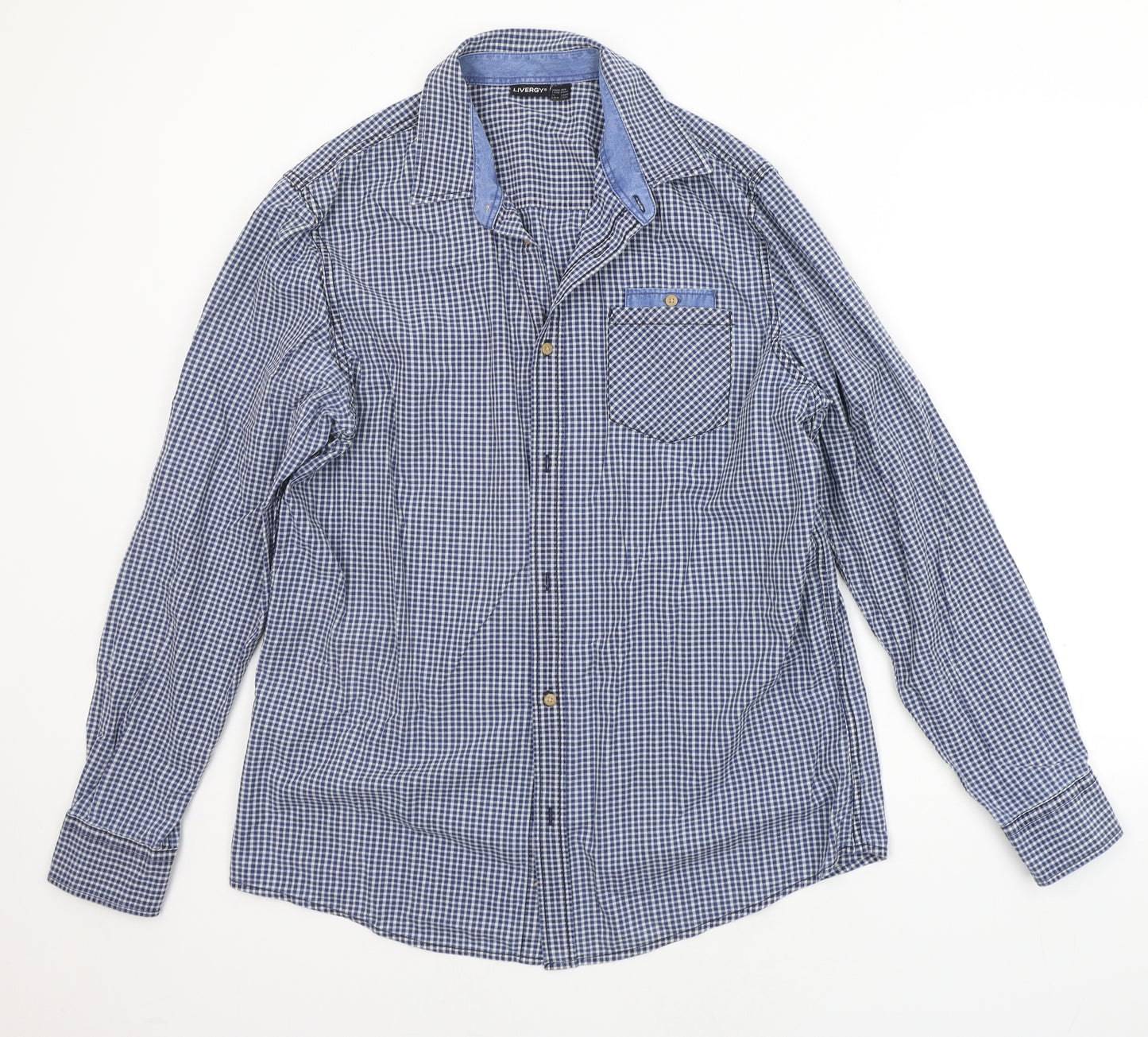 Livergy Mens Blue Check   Button-Up Size L