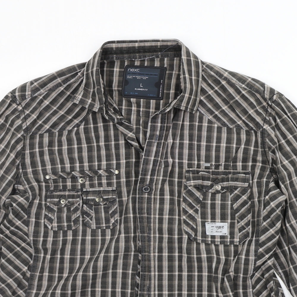 NEXT Mens Green Striped   Button-Up Size L