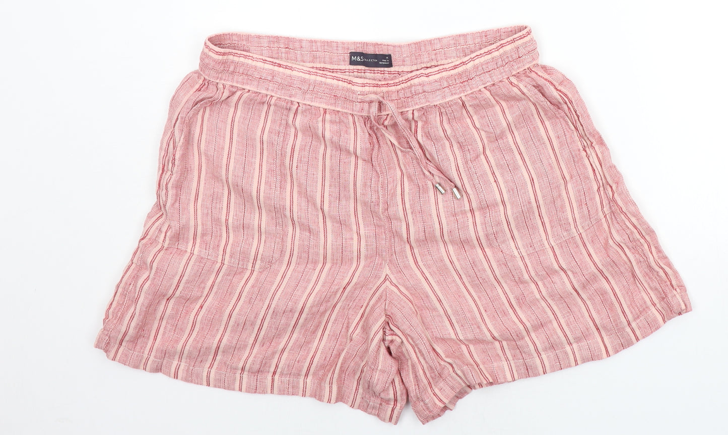 Marks and Spencer Womens Orange Striped  Cut-Off Shorts Size 14