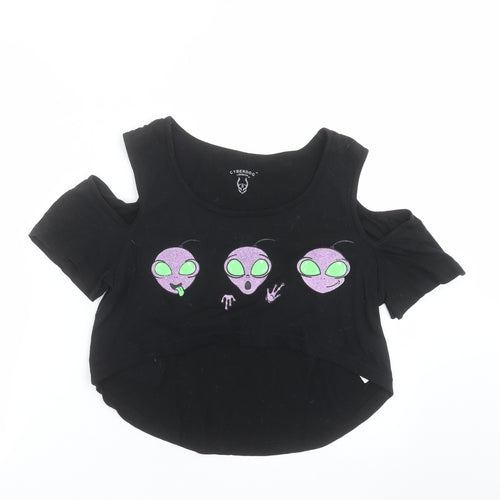 Cyberdog Womens Black   Cropped T-Shirt Size S  - aliens