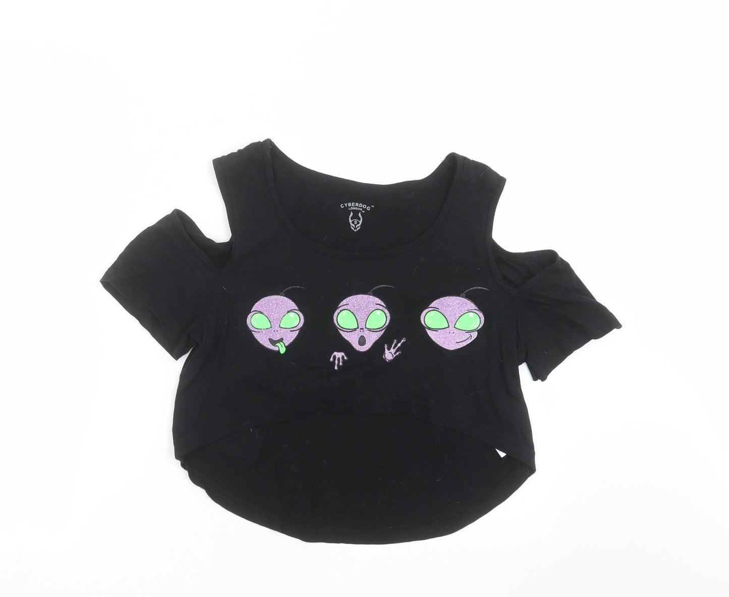 Cyberdog Womens Black   Cropped T-Shirt Size S  - aliens