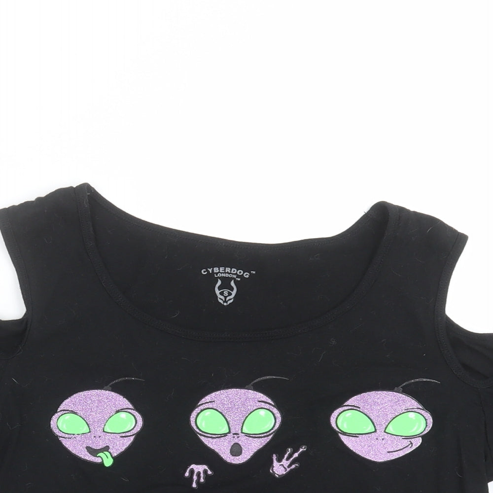 Cyberdog Womens Black   Cropped T-Shirt Size S  - aliens