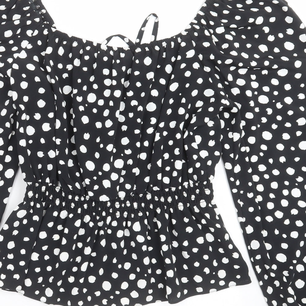 TU Womens Black Polka Dot  Basic Blouse Size 10