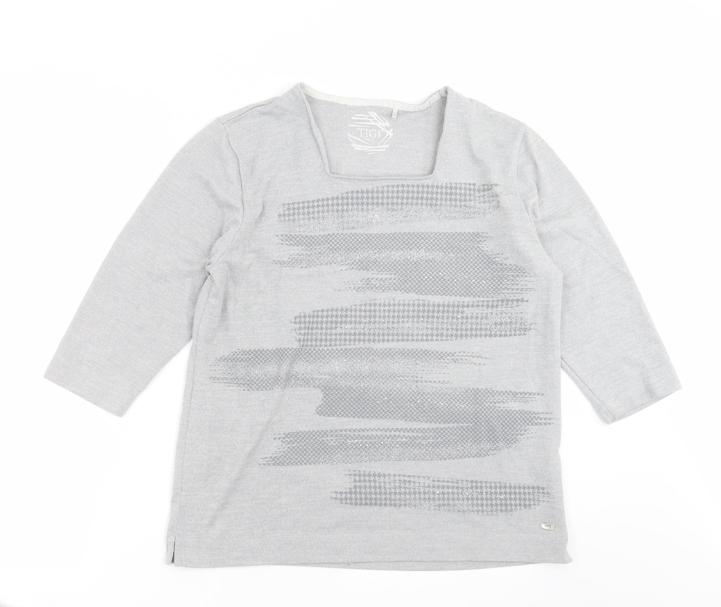 TIGI Womens Grey Geometric Knit Pullover Jumper Size 14