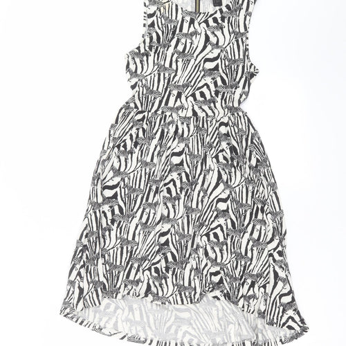 H&M Womens Black Animal Print  Fit & Flare  Size XS  - zebra print