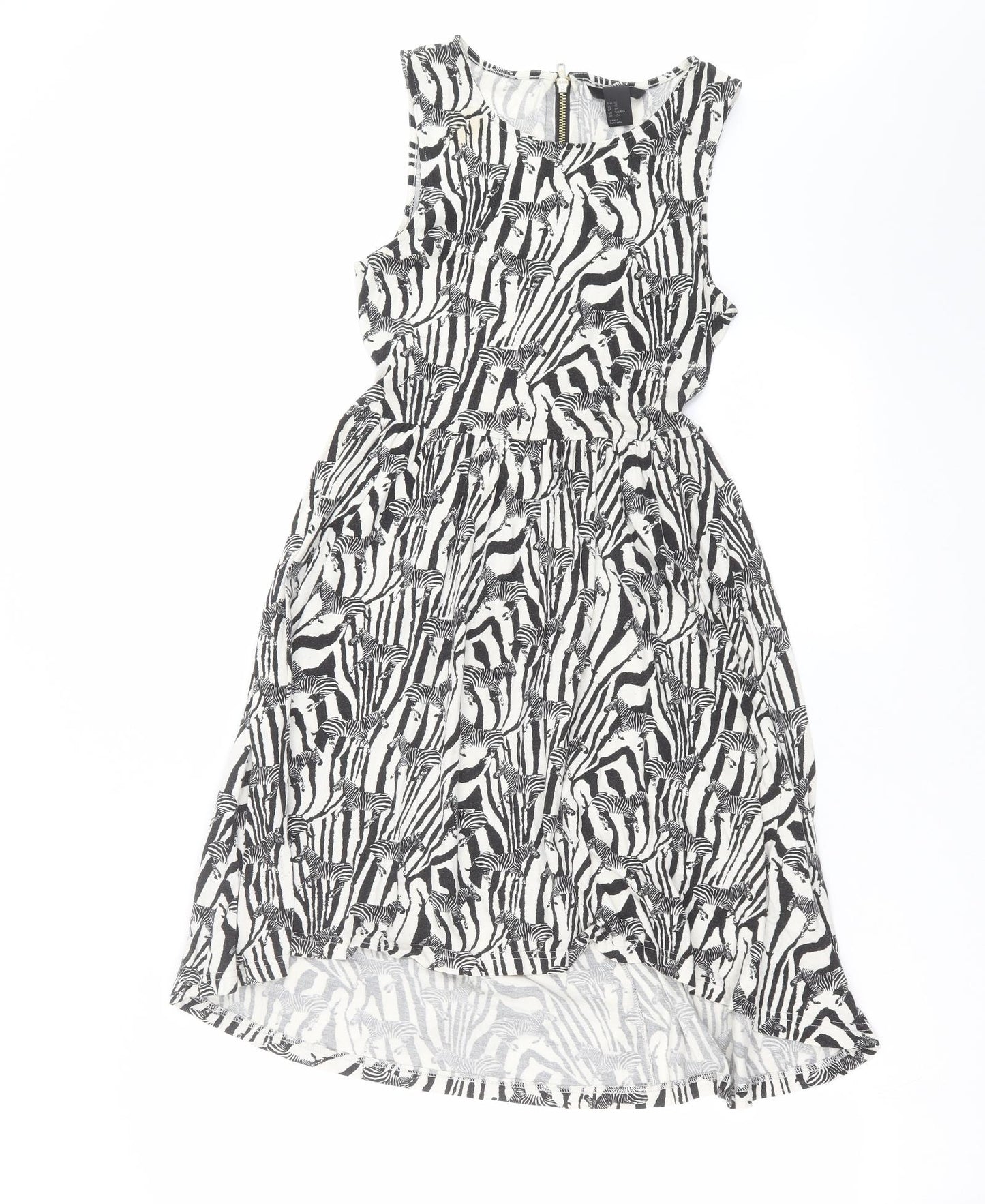 H&M Womens Black Animal Print  Fit & Flare  Size XS  - zebra print