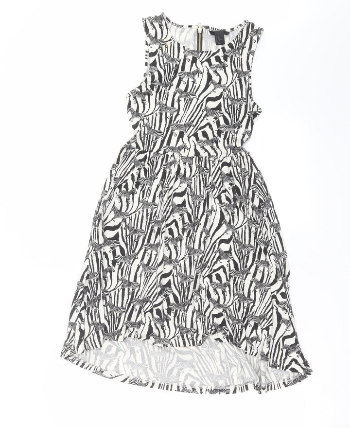 H&M Womens Black Animal Print  Fit & Flare  Size XS  - zebra print