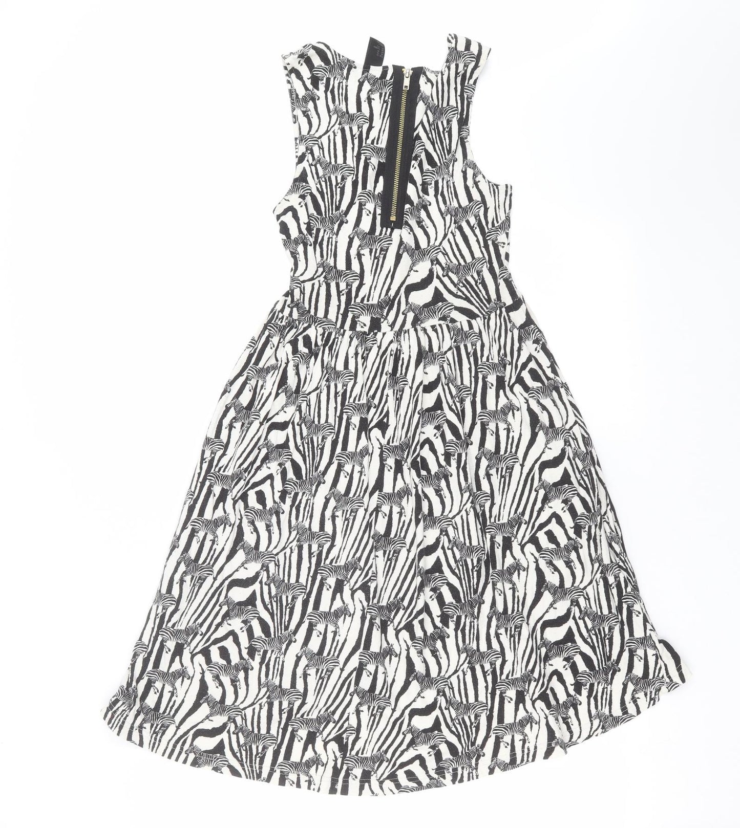 H&M Womens Black Animal Print  Fit & Flare  Size XS  - zebra print