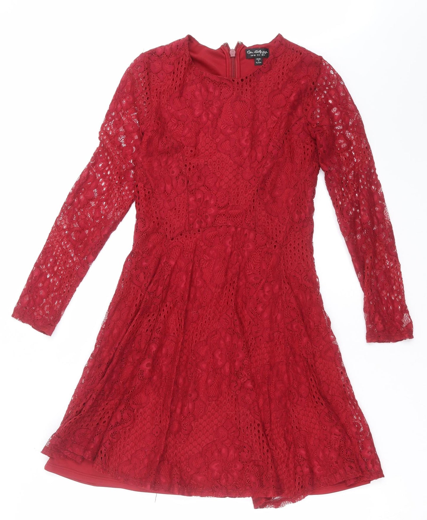 Miss Selfridge Womens Red Floral  Fit & Flare  Size 6  - lace
