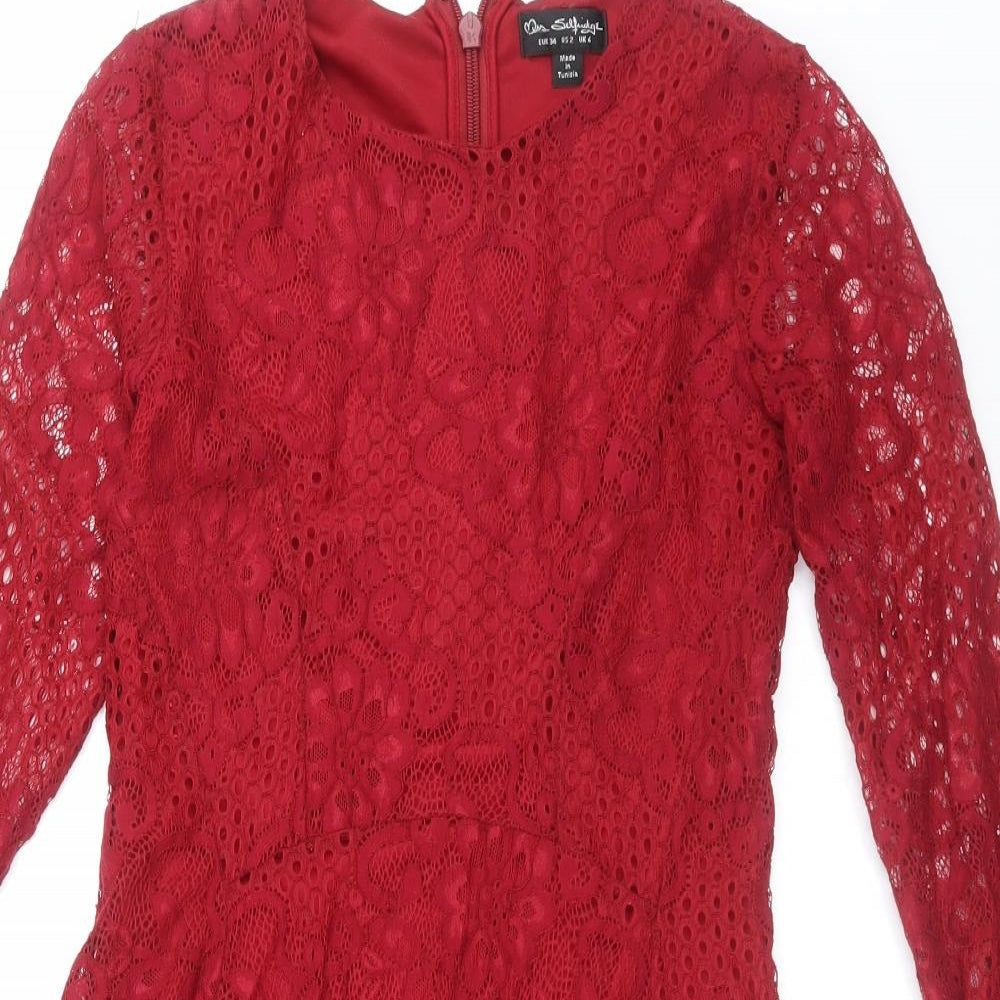 Miss Selfridge Womens Red Floral  Fit & Flare  Size 6  - lace
