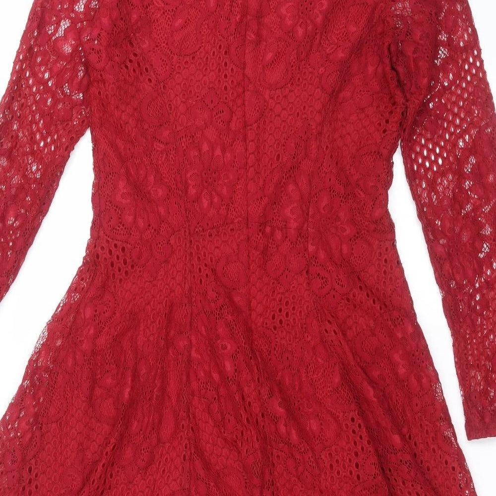 Miss Selfridge Womens Red Floral  Fit & Flare  Size 6  - lace