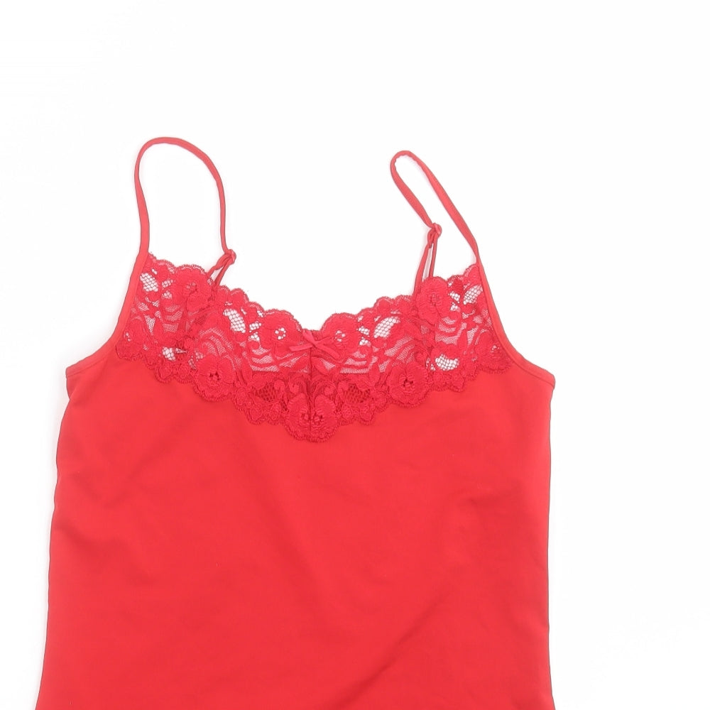 Marks and Spencer Womens Red   Camisole T-Shirt Size 8  - lace trim