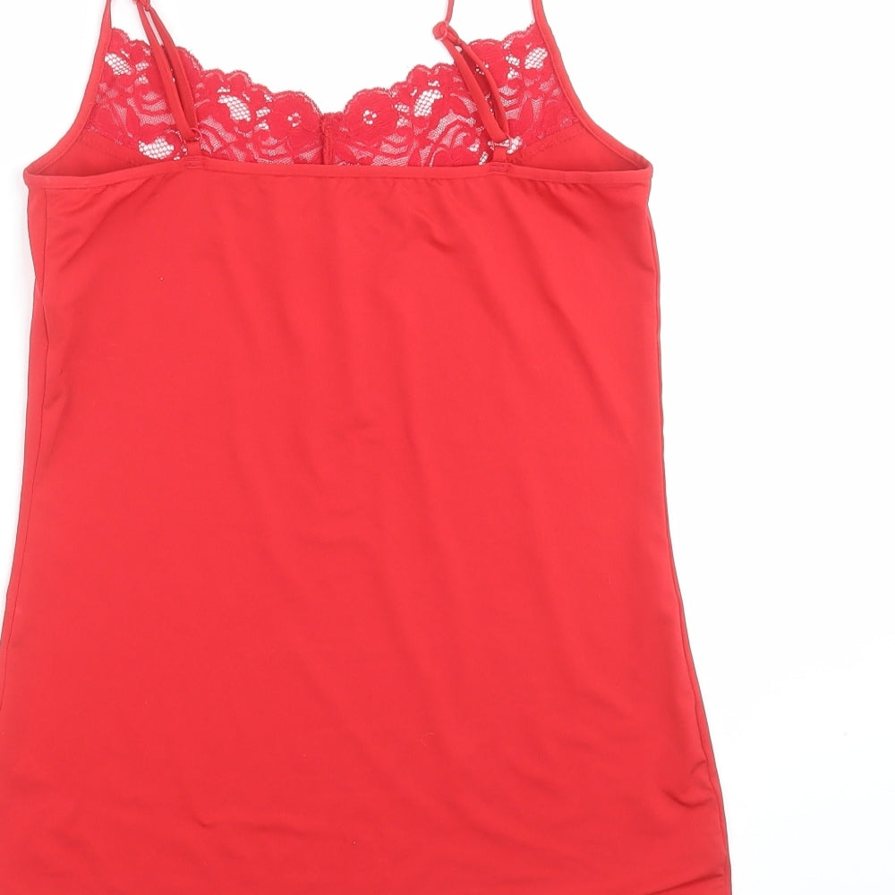 Marks and Spencer Womens Red   Camisole T-Shirt Size 8  - lace trim