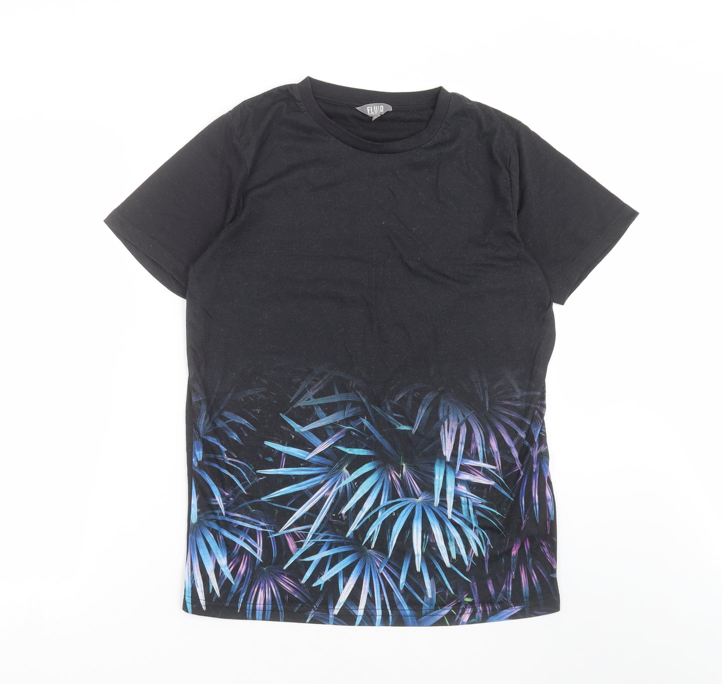 Fluid Mens Black Floral   T-Shirt Size M