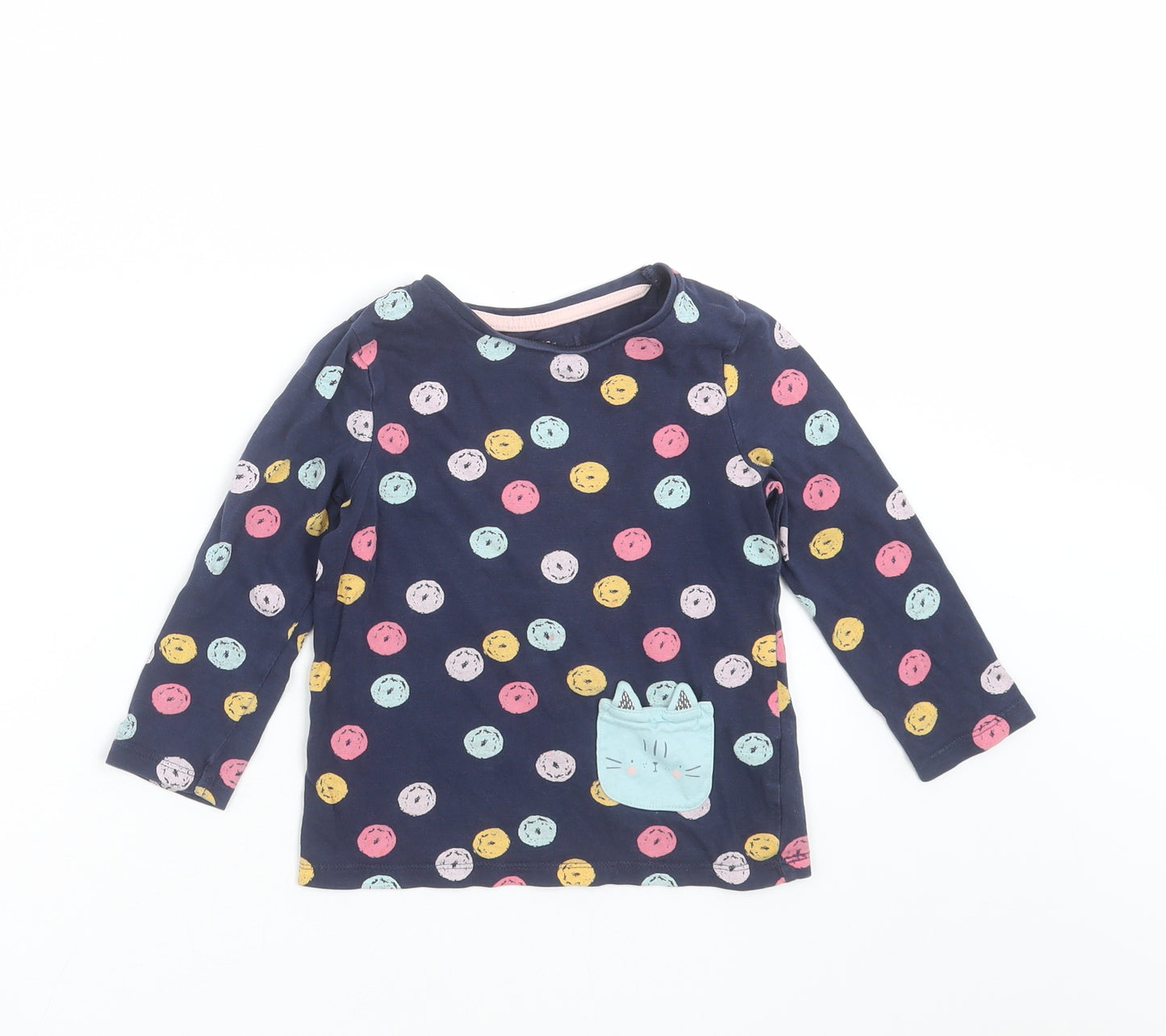 F&F Girls Blue Polka Dot  Basic T-Shirt Size 3-4 Years