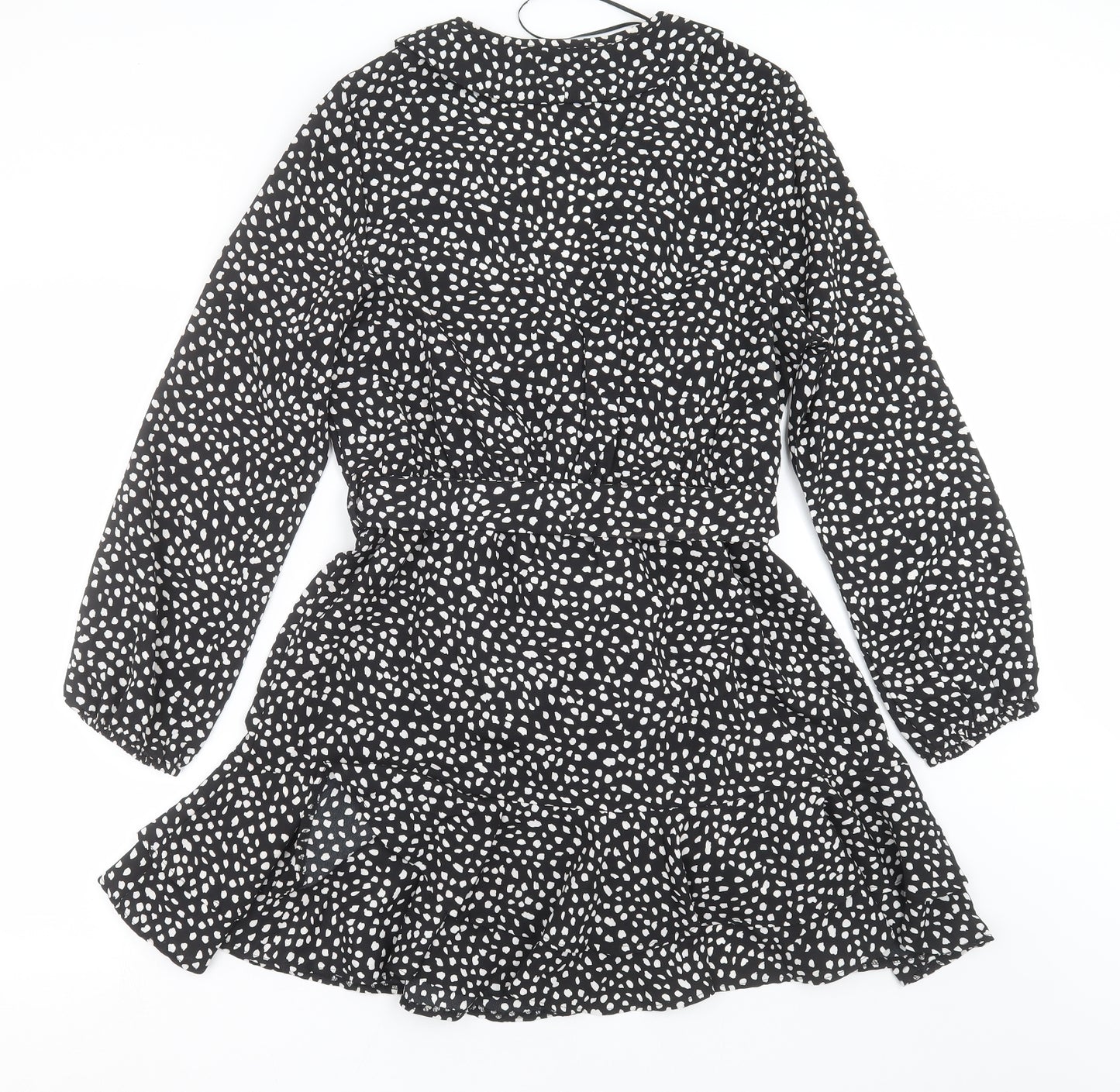 PRETTYLITTLETHING Womens Black Geometric  Wrap Dress  Size 14