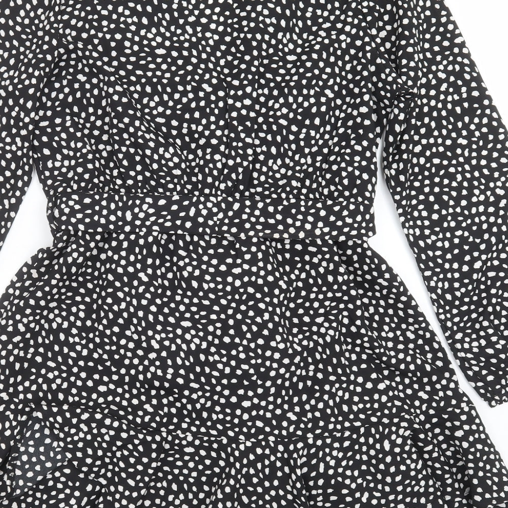 PRETTYLITTLETHING Womens Black Geometric  Wrap Dress  Size 14