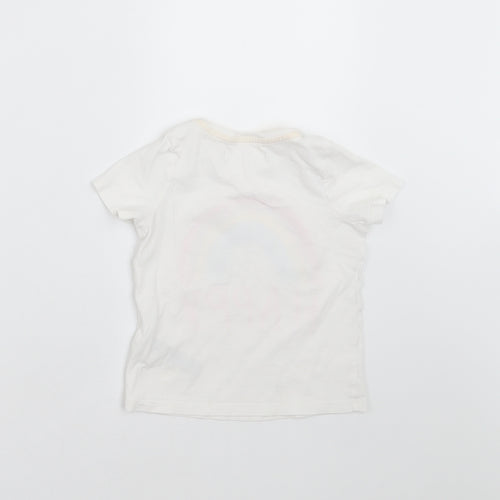 Marks and Spencer Girls White   Basic T-Shirt Size 2-3 Years  - happy rainbow