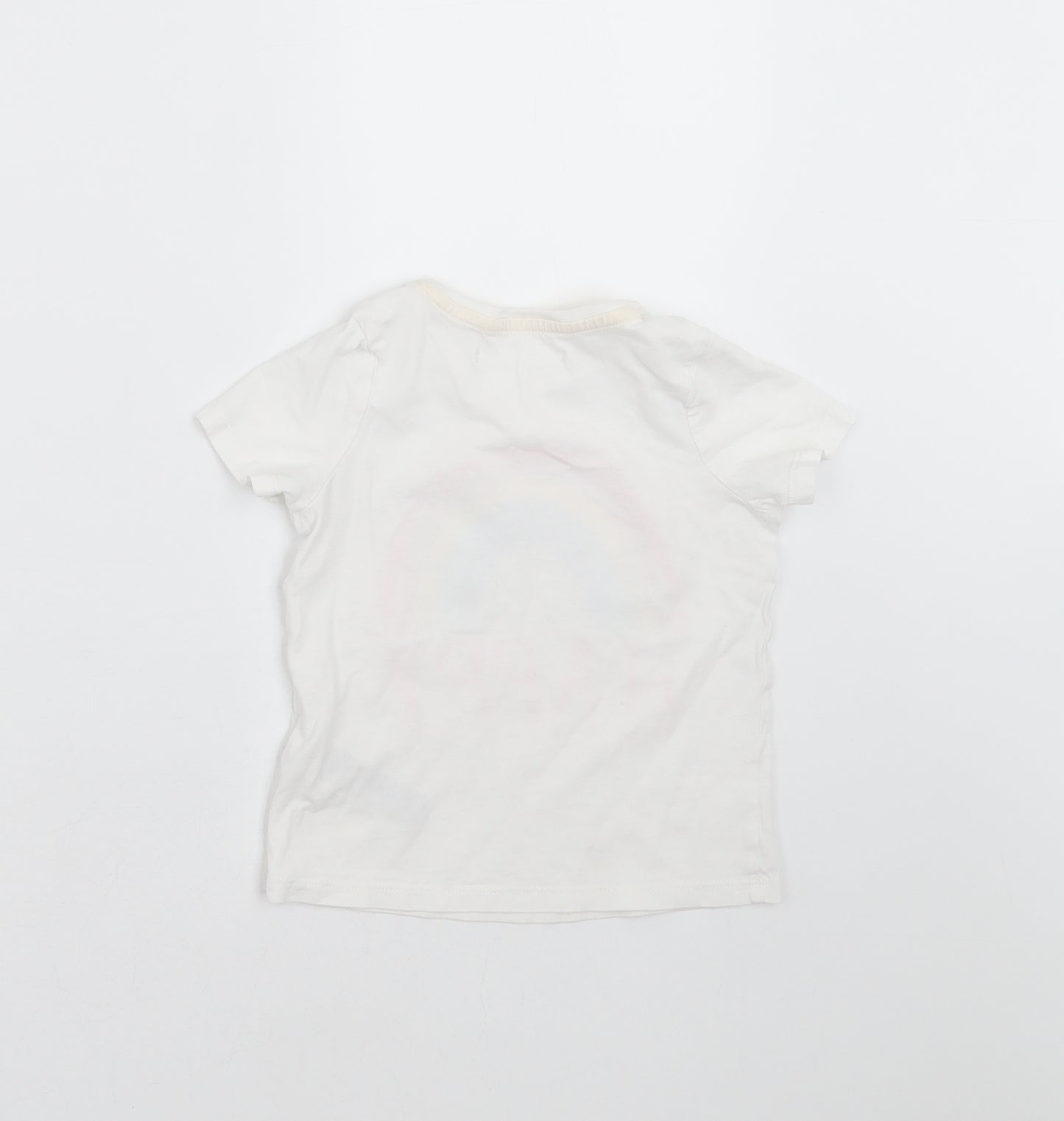 Marks and Spencer Girls White   Basic T-Shirt Size 2-3 Years  - happy rainbow