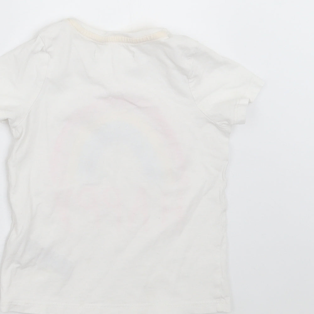 Marks and Spencer Girls White   Basic T-Shirt Size 2-3 Years  - happy rainbow