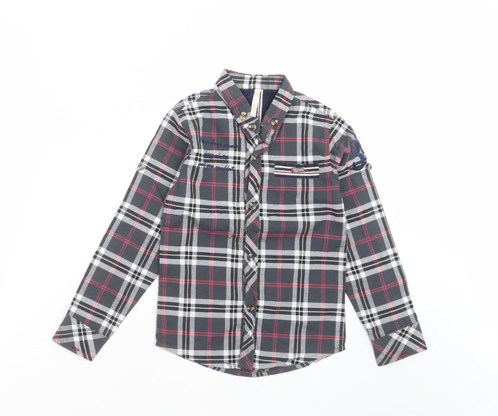 negin couture Boys Grey Check  Basic Button-Up Size 4 Years
