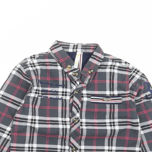 negin couture Boys Grey Check  Basic Button-Up Size 4 Years