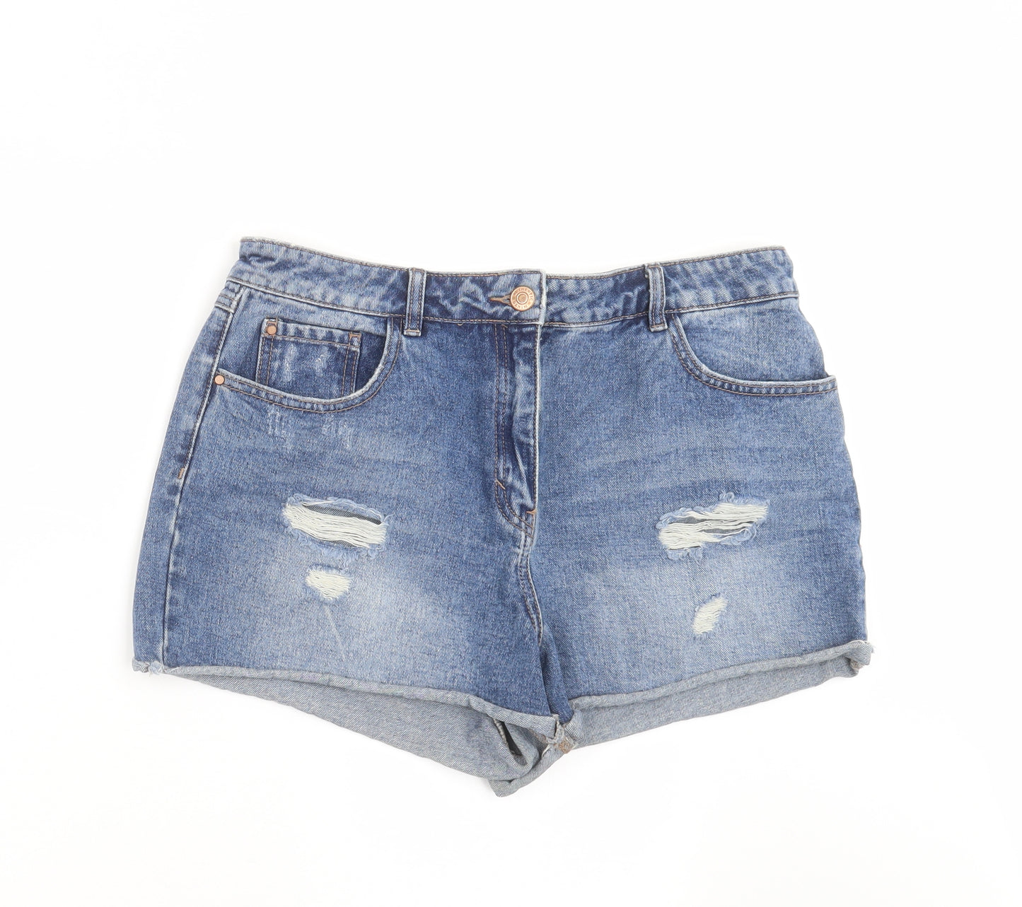Matalan Womens Blue  Denim Hot Pants Shorts Size 12 - distressed