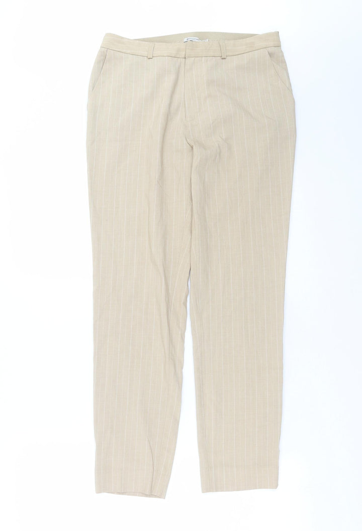 Stradivarius Womens Beige Striped Trousers Size S L28 in