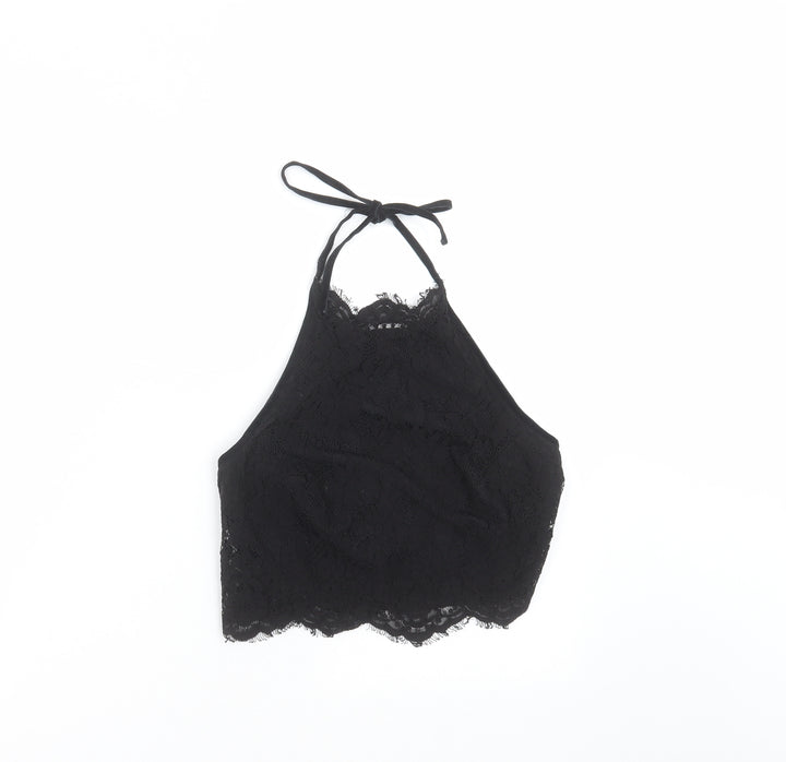 Topshop Womens Black Floral  Cropped Blouse Size 6