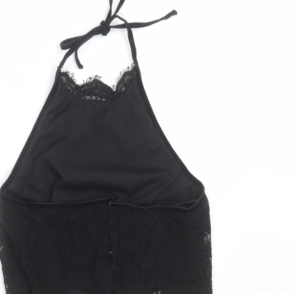 Topshop Womens Black Floral  Cropped Blouse Size 6