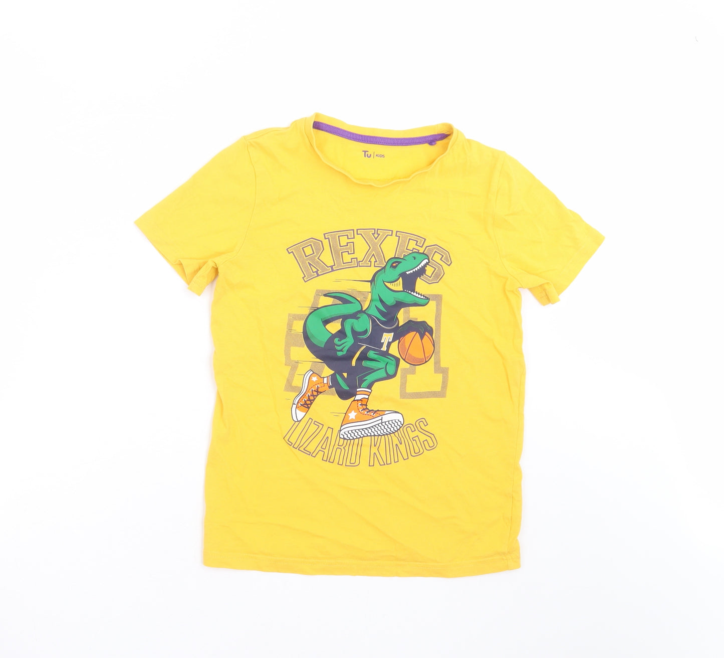 TU Boys Yellow   Basic T-Shirt Size 9 Years  - dinosaur basketball