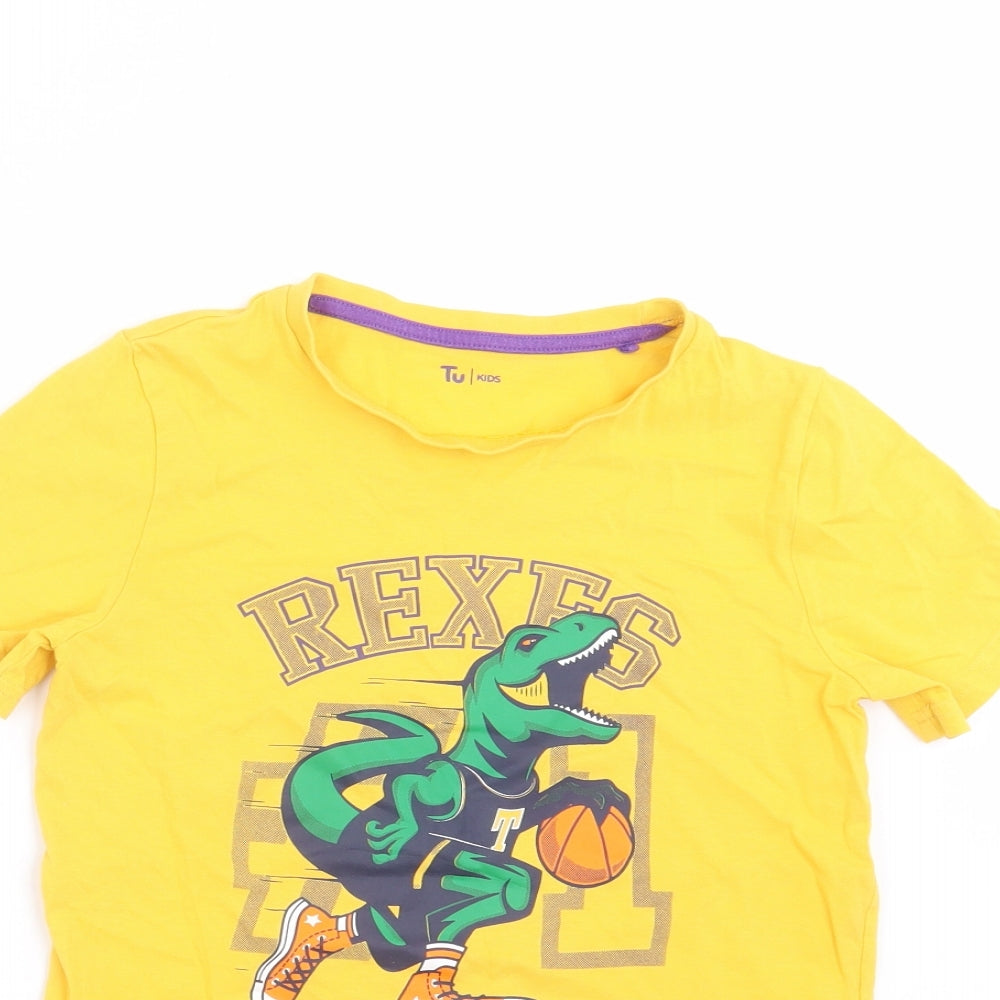 TU Boys Yellow   Basic T-Shirt Size 9 Years  - dinosaur basketball