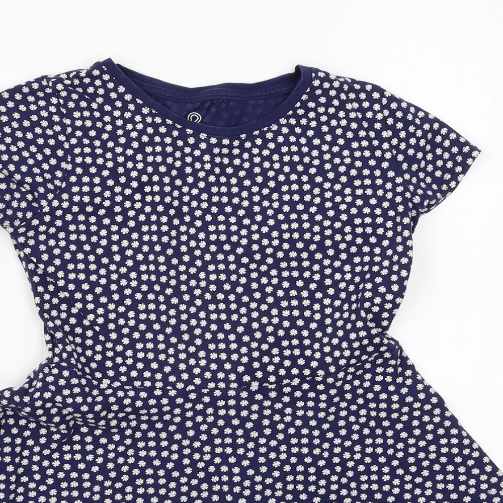 F&F Girls Blue Floral  Skater Dress  Size 9-10 Years