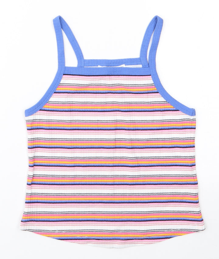M&S Girls White Striped  Basic Tank Size 9-10 Years