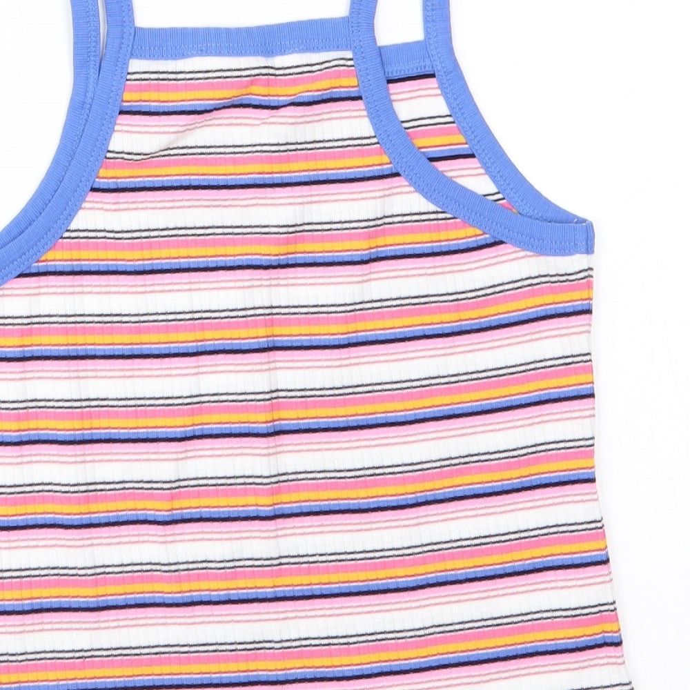 M&S Girls White Striped  Basic Tank Size 9-10 Years