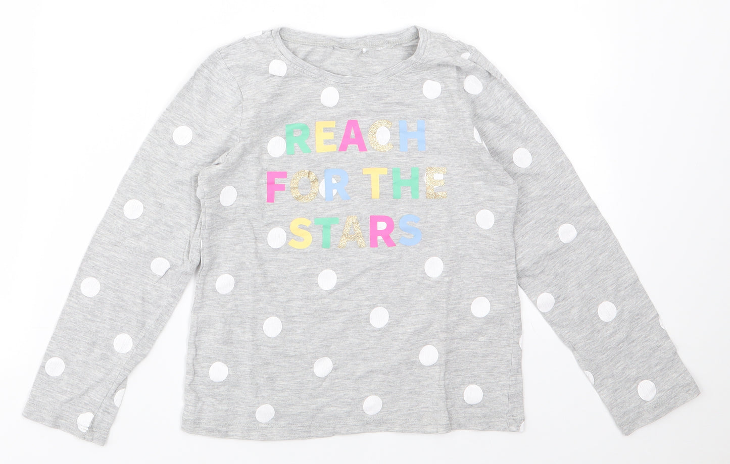 Preworn Girls Grey Polka Dot  Top Pyjama Set Size 6-7 Years  - Reach for the Stars