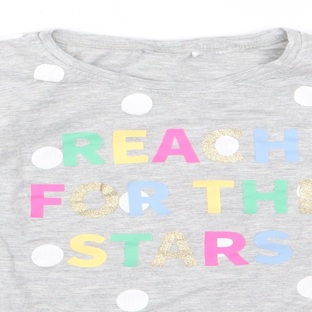 Preworn Girls Grey Polka Dot  Top Pyjama Set Size 6-7 Years  - Reach for the Stars