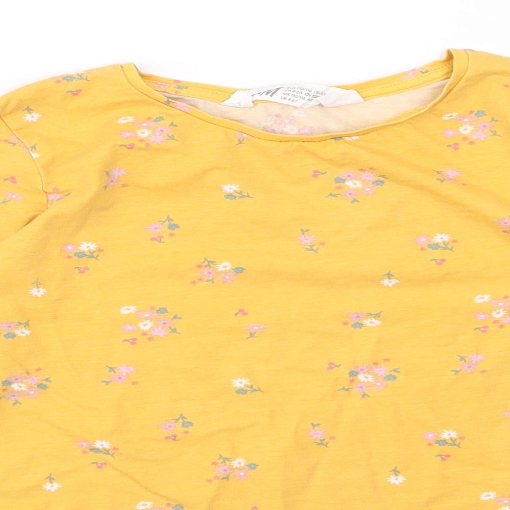 H&M Girls Yellow Floral  Basic T-Shirt Size 5-6 Years