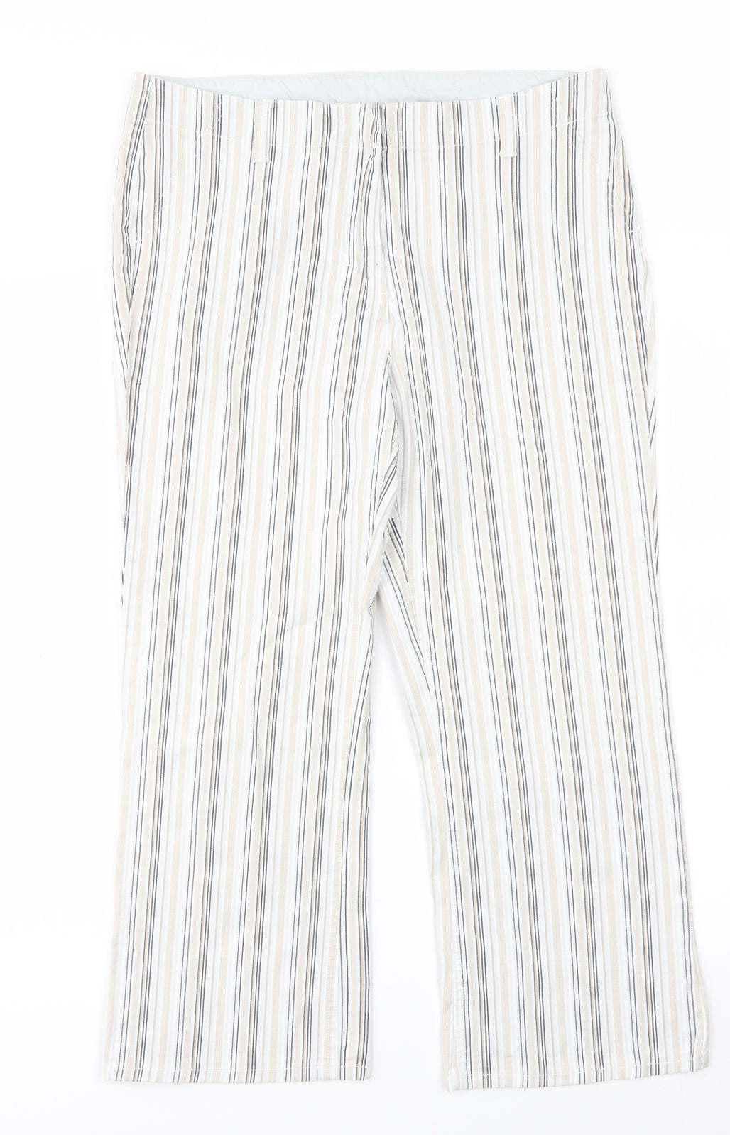 Papay Womens White Striped  Cropped Trousers Size 12 L23 in