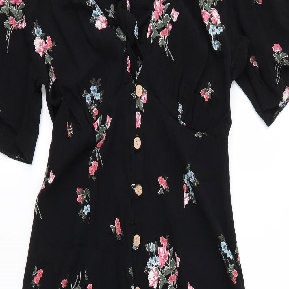 New Look Womens Black Floral  Shirt Dress  Size 12