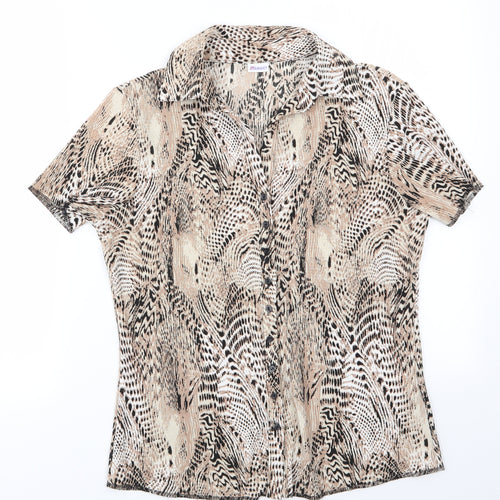 Damart Womens Brown Animal Print  Basic Button-Up Size 14