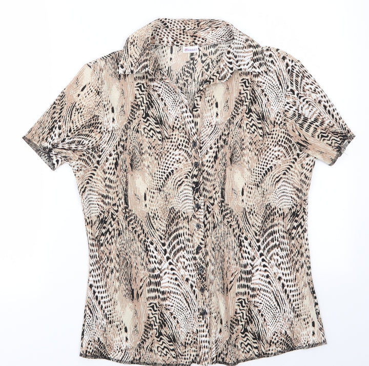 Damart Womens Brown Animal Print Basic Button-Up Size 14