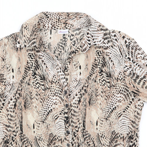 Damart Womens Brown Animal Print  Basic Button-Up Size 14